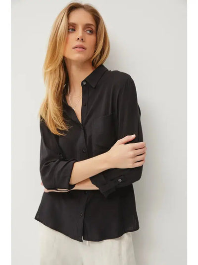 Fitted Button Down Top-Black, button down, Button Up, buttondown, clothing, Fitted, Top, Tops, Women, women's-S-[option4]-[option5]-[option6]-Bella Bliss Boutique in Texas