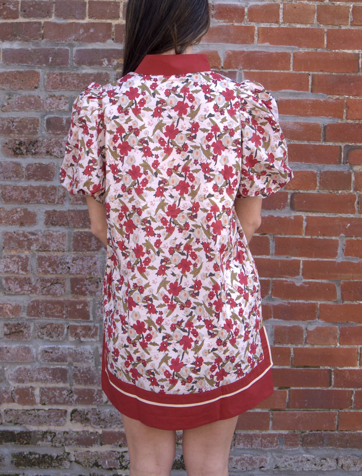 Floral Bubble Sleeve Mini Dress-Autumn Orange,dresses,Entro,Floral,Mini Dress,orange,pockets,Puff Sleeve,Rust,V-Neck,White,women's-[option4]-[option5]-[option6]-Bella Bliss Boutique in Texas