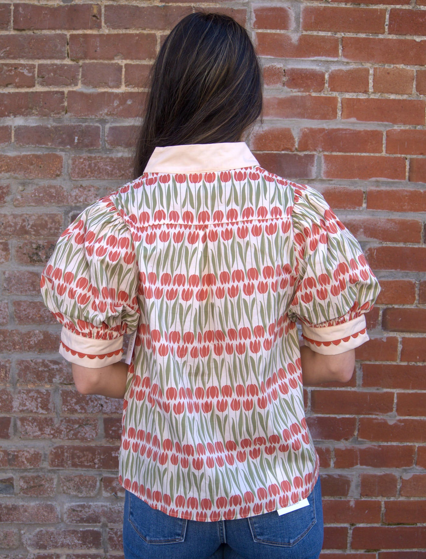 Floral Caftan Top-blouse,blouses,clothing,Curvy,Floral,Floral Print,plus size,Puff Sleeve,Ruffle Detail,Split Neck,Split Neckline,Split V-Neck,Top,Tops,Women,women's-[option4]-[option5]-[option6]-Bella Bliss Boutique in Texas