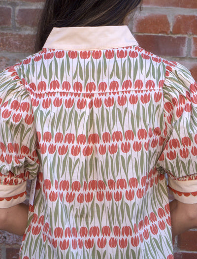 Floral Caftan Top-blouse,blouses,clothing,Curvy,Floral,Floral Print,plus size,Puff Sleeve,Ruffle Detail,Split Neck,Split Neckline,Split V-Neck,Top,Tops,Women,women's-[option4]-[option5]-[option6]-Bella Bliss Boutique in Texas