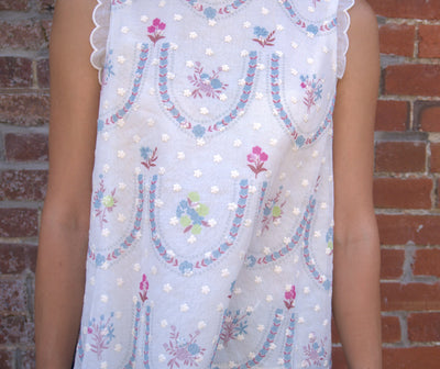 Floral Embroidery Babydoll Top-Baby Doll,Babydoll,Blue Multi,clothing,Floral,Floral Embroidery,Floral Print,Keyhole,Round Neck,Scallop,Scallop Edge,Scallop Hem,Scallop Trim,Scalloped,Scalloped Detail,Scalloped Edge,Sleeveless,Tops,women's-[option4]-[option5]-[option6]-Bella Bliss Boutique in Texas