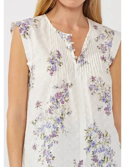 Floral Eyelet Button Front Top-Button Front,Button Front Detail,clothing,Eyelet Detail,Floral,Floral Print,Lilac,Off White,Sleeveless,Top,Tops,Women,women's-S-[option4]-[option5]-[option6]-Bella Bliss Boutique in Texas