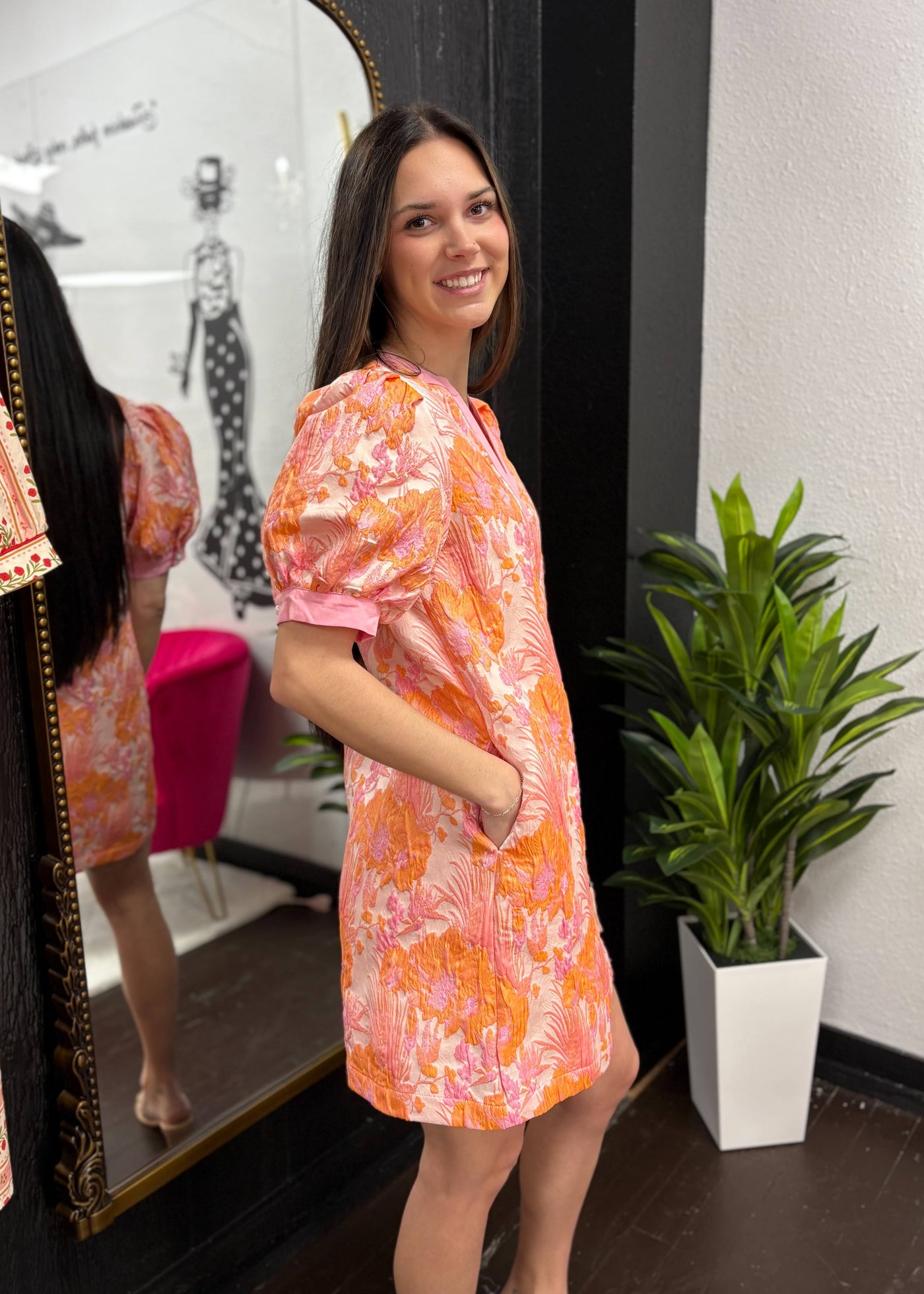 women's jacquard dress Floral Jacquard Shift Dress