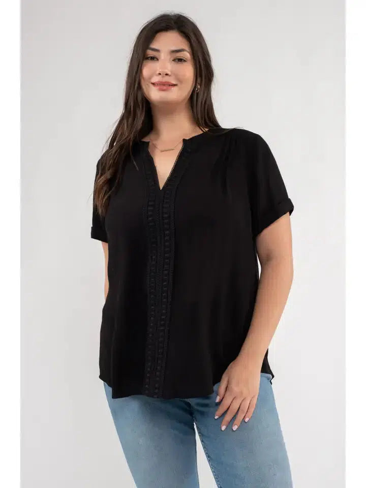 Floral Lace Woven Top-Black, clothing, Curvy, Floral Lace, Fuchsia, teal, Top, Tops, women, women's-1XL-Black-[option4]-[option5]-[option6]-Bella Bliss Boutique in Texas