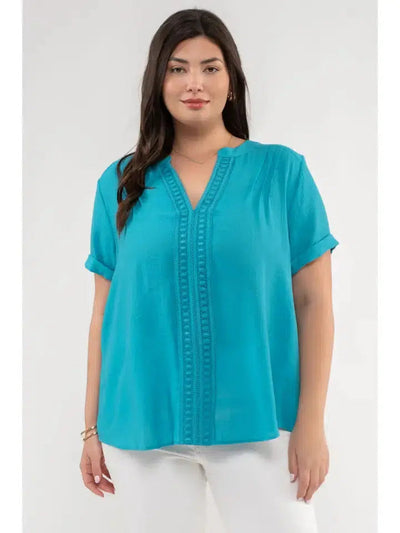 Floral Lace Woven Top-Black, clothing, Curvy, Floral Lace, Fuchsia, teal, Top, Tops, women, women's-1XL-Teal-[option4]-[option5]-[option6]-Bella Bliss Boutique in Texas