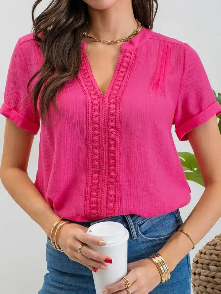 Floral Lace Woven Top-Black, clothing, Curvy, Floral Lace, Fuchsia, teal, Top, Tops, women, women's-S-Fuchsia-[option4]-[option5]-[option6]-Bella Bliss Boutique in Texas