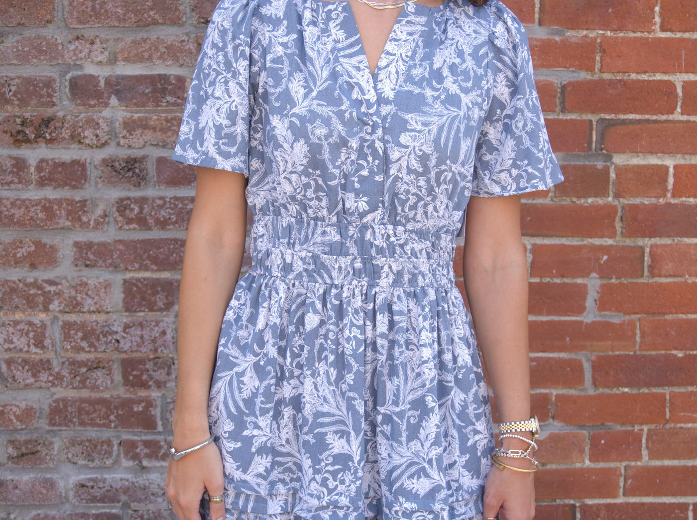 Floral Pintuck Maxi Dress-Blue/Grey,clothing,dress,dresses,Floral,Floral Print,Maxi Dress,Pintuck,Tiered Dress,Women,women's-[option4]-[option5]-[option6]-Bella Bliss Boutique in Texas