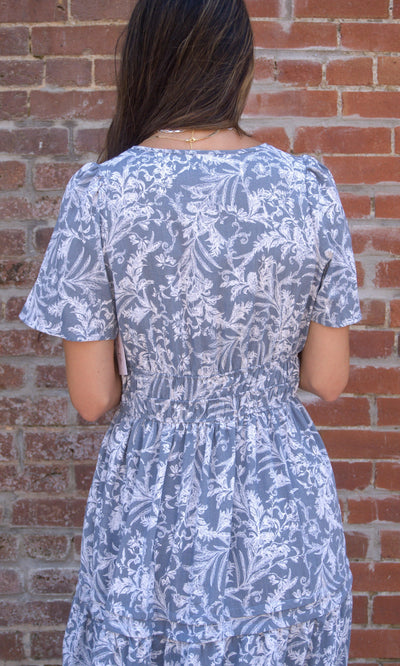 Floral Pintuck Maxi Dress-Blue/Grey,clothing,dress,dresses,Floral,Floral Print,Maxi Dress,Pintuck,Tiered Dress,Women,women's-[option4]-[option5]-[option6]-Bella Bliss Boutique in Texas