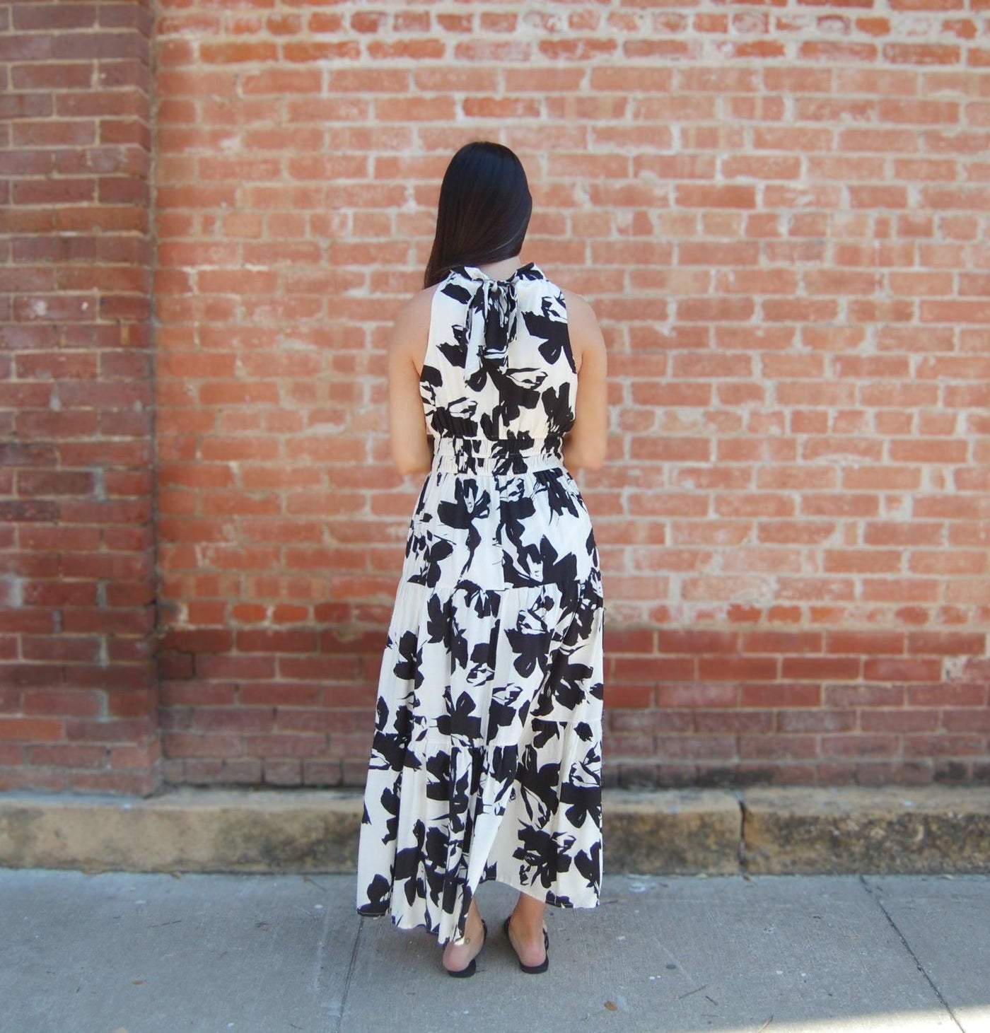 Floral Print Halter Maxi Dress-Black,clothing,dress,dresses,Floral,Floral Print,Halter Dress,Maxi Dress,Ruched,Ruched Waist,Women,women's-[option4]-[option5]-[option6]-Bella Bliss Boutique in Texas
