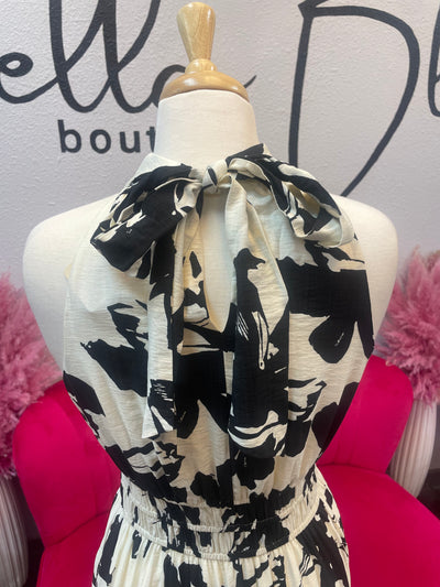 Floral Print Halter Maxi Dress-Black,clothing,dress,dresses,Floral,Floral Print,Halter Dress,Maxi Dress,Ruched,Ruched Waist,Women,women's-[option4]-[option5]-[option6]-Bella Bliss Boutique in Texas