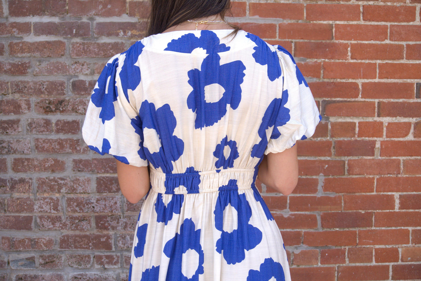Floral Print Midi Dress-Blue,clothing,dress,dresses,Floral Print,Midi Dress,Short Sleeve,V-Neck,Women,women's-[option4]-[option5]-[option6]-Bella Bliss Boutique in Texas