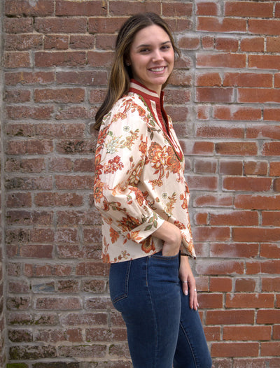 Floral Print Scallop Accent Top-3/4 Sleeve,3/4 sleeves,clothing,Curvy,Entro,Floral,Floral Print,plus size,Ruffle Detail Top,Top,Tops,Women,women's-[option4]-[option5]-[option6]-Bella Bliss Boutique in Texas