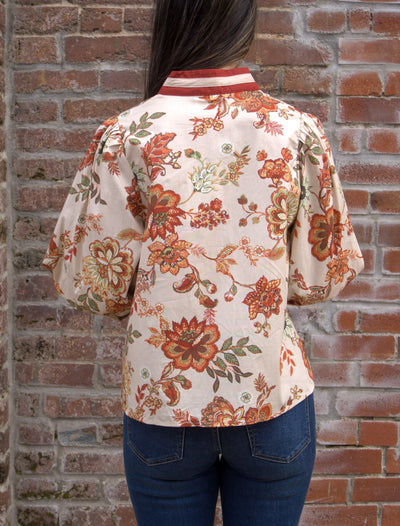 Floral Print Scallop Accent Top-3/4 Sleeve,3/4 sleeves,clothing,Curvy,Entro,Floral,Floral Print,plus size,Ruffle Detail Top,Top,Tops,Women,women's-[option4]-[option5]-[option6]-Bella Bliss Boutique in Texas