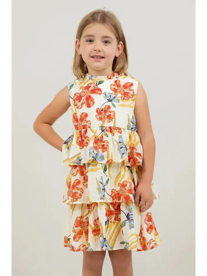 Floral Print Tiered Dress-Children & Tweens,clothing,Cream,dresses,Floral,Floral Print,Ruffle Detail,Sale,Tiered Dress,Tweens 7-14-[option4]-[option5]-[option6]-Bella Bliss Boutique in Texas