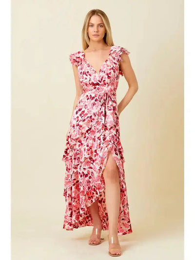 Floral Satin Maxi Dress-clothing,dress,dresses,Floral,Floral Print,Maxi Dress,Ruffle Sleeve,Sale,Satin Dress,Women,women's-[option4]-[option5]-[option6]-Bella Bliss Boutique in Texas