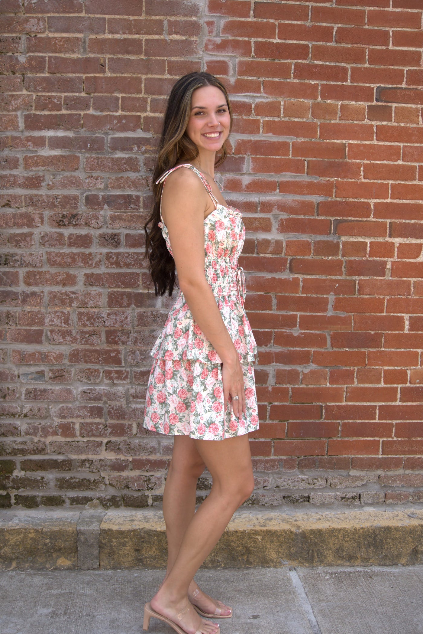 Floral Smocked Mini Dress-clothing,Cream,dress,dresses,Floral,Floral Print,Mini Dress,Pink,Pink Floral,Shirred Details,smocked,smocked Detail,Tie Front,Tiered,Tiered Hem,Tiered Ruffle Hem,Women,women's-[option4]-[option5]-[option6]-Bella Bliss Boutique in Texas