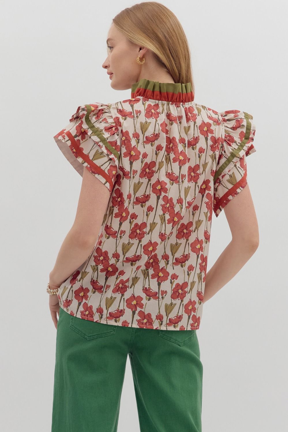 Floral Tiered Flutter Sleeve Top-clothing,Floral,Puff Sleeve,Ruffle Sleeve,Tops,V-Neck,Women,women's-[option4]-[option5]-[option6]-Bella Bliss Boutique in Texas