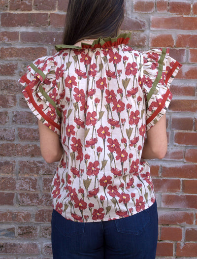 Floral Tiered Flutter Sleeve Top-clothing,Floral,Puff Sleeve,Ruffle Sleeve,Tops,V-Neck,Women,women's-[option4]-[option5]-[option6]-Bella Bliss Boutique in Texas