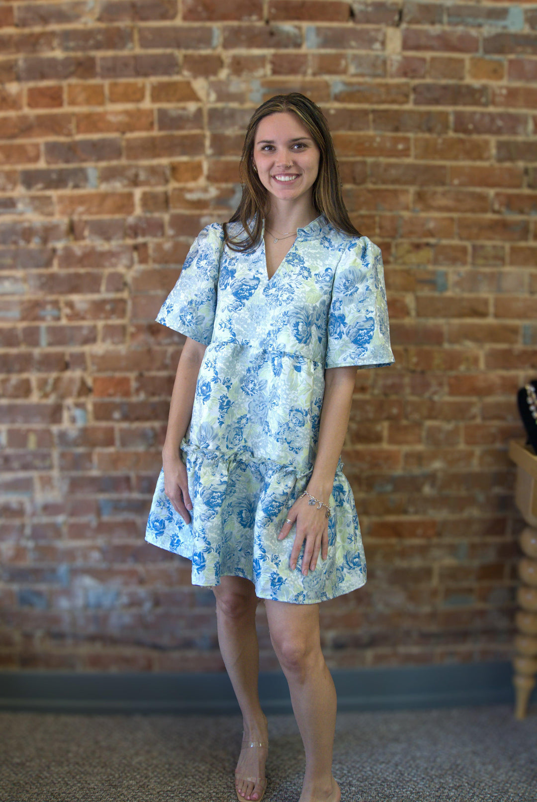 floral tiered dress mini Floral Tiered Jacquard Mini Dress