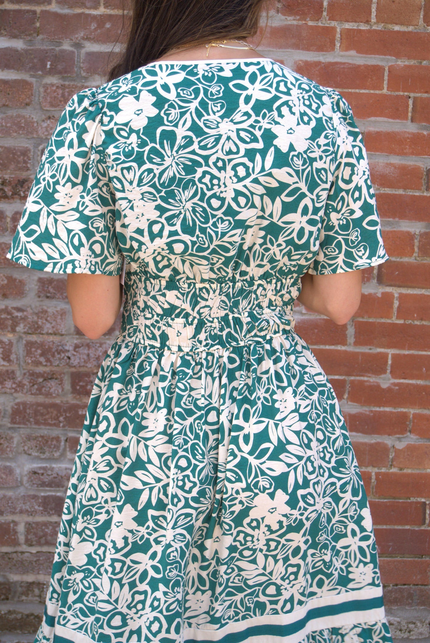 Floral Tiered Midi Dress-clothing,Contrast Detail,dress,dresses,Elastic Waist,Floral Print,green,Half Sleeve,Midi Dress,Tiered,Tiered Dress,Women,women's,Woven-[option4]-[option5]-[option6]-Bella Bliss Boutique in Texas