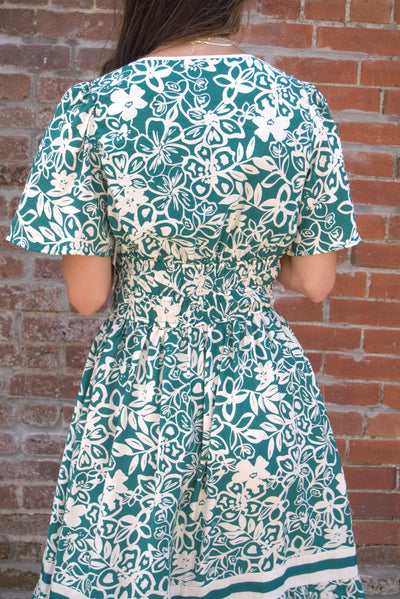 Floral Tiered Midi Dress-clothing,Contrast Detail,dress,dresses,Elastic Waist,Floral Print,green,Half Sleeve,Midi Dress,Tiered,Tiered Dress,Women,women's,Woven-[option4]-[option5]-[option6]-Bella Bliss Boutique in Texas