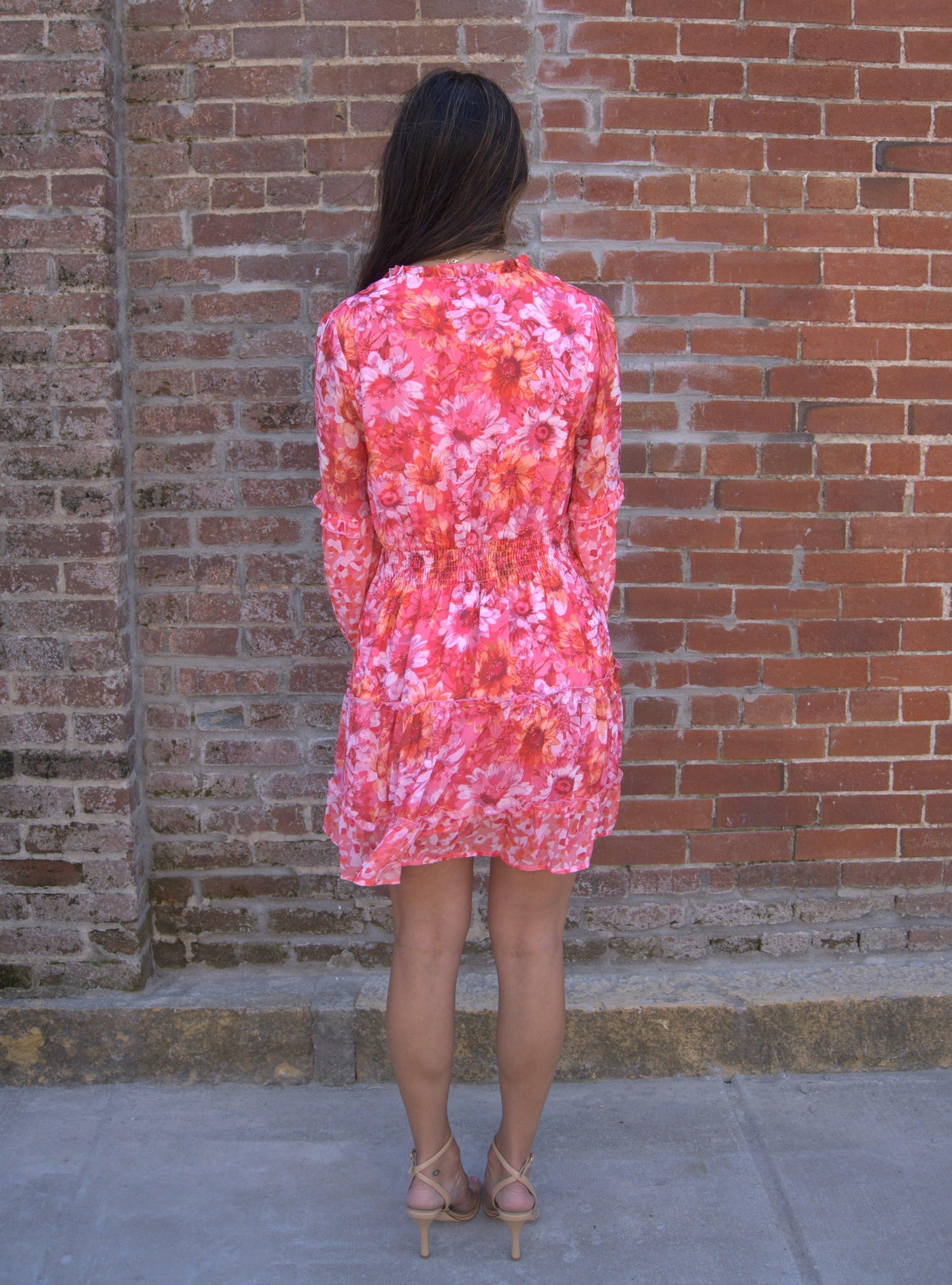 Flower Print Mini Dress-clothing,dress,dresses,Flower Print,Long Sleeve,Mini Dress,Pink,Sheer,Sheer Print,Tassel Tie,Women,women's-[option4]-[option5]-[option6]-Bella Bliss Boutique in Texas