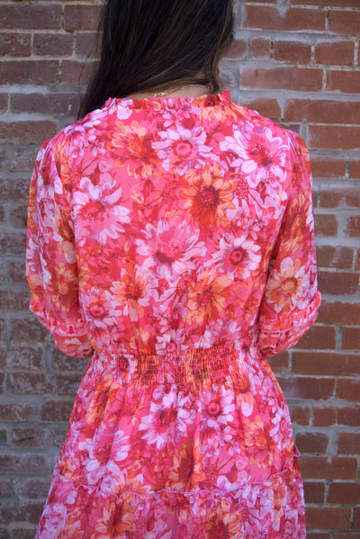 Flower Print Mini Dress-clothing,dress,dresses,Flower Print,Long Sleeve,Mini Dress,Pink,Sheer,Sheer Print,Tassel Tie,Women,women's-[option4]-[option5]-[option6]-Bella Bliss Boutique in Texas