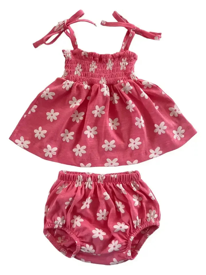 Flower Print Organic Bloomer Set-2-Piece Set,Bottoms,Children & Tweens,children's,clothing,Floral,Floral Print,Infant to 6,organic,Outfit,Sale,set,smocked,smocked Detail,Tops-[option4]-[option5]-[option6]-Bella Bliss Boutique in Texas