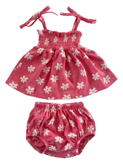 Flower Print Organic Bloomer Set-2-Piece Set,Bottoms,Children & Tweens,children's,clothing,Floral,Floral Print,Infant to 6,organic,Outfit,Sale,set,smocked,smocked Detail,Tops-[option4]-[option5]-[option6]-Bella Bliss Boutique in Texas