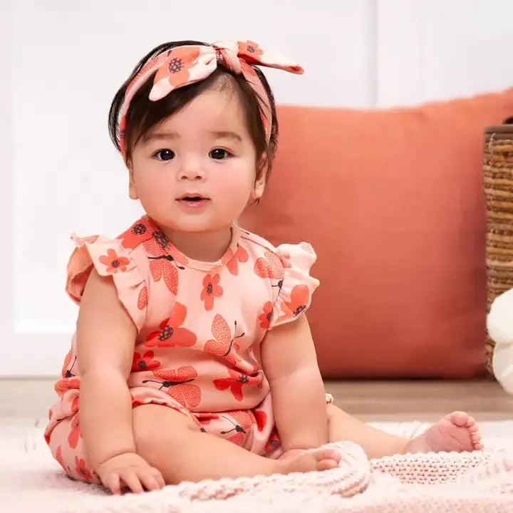 Fluttering Blooms Cotton Romper-Bubble Romper,Children & Tweens,children's,clothing,Cotton Romper,Flower Print,Flutter Sleeve,Fluttering Blooms,Infant to 6,Jumpsuits & Rompers,romper,Rompers,Short Romper-[option4]-[option5]-[option6]-Bella Bliss Boutique in Texas