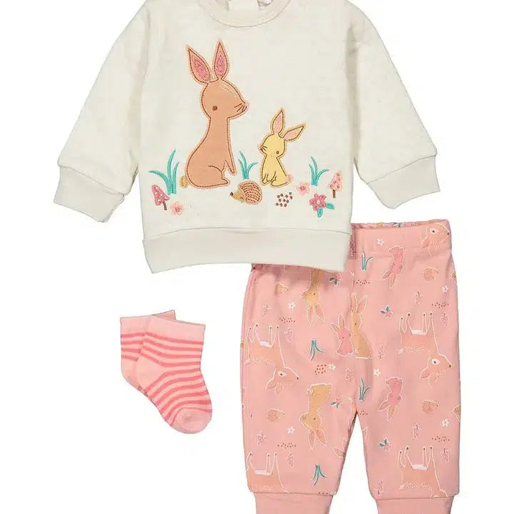 Forest Bunny Quilted Set-3-Piece Set, Baby Socks, Bottoms, Children & Tweens, children's, clothing, easter, Forest Bunny, Infant to 6, Outfit, Socks, Stripe Socks, Top, Tops-[option4]-[option5]-[option6]-Bella Bliss Boutique in Texas