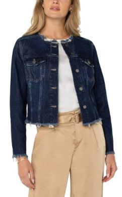 Fray Hem Jean Jacket-clothing,Coats & Jackets,Davidson,denim,Denim Jacket,Fray Hem,Fray Hem Detail,Frayed Neckline,jacket,Jackets,Jean Jacket,Outerwear,Women,women's-[option4]-[option5]-[option6]-Bella Bliss Boutique in Texas