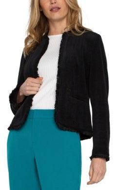 Frayed Edge Collarless Jacket-Black, clothing, Coats & Jackets, Collarless, Frayed Edge, jacket, Outerwear, Women, women's-[option4]-[option5]-[option6]-Bella Bliss Boutique in Texas