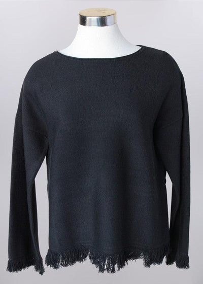 Frayed Edge Sweater-Black, clothing, Fray Cuff, Fray Hem, Fray Hem Detail, Frayed Edge, Frayed Hem, Long Sleeve, Sale, Sweater, Sweaters, Top, Tops, Women, women's-[option4]-[option5]-[option6]-Bella Bliss Boutique in Texas