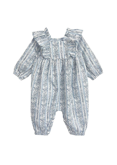 Georgina Romper-Blue,Bow Headband,Children & Tween,Children & Tweens,children's,clothing,Floral,Infant to 6,Jumpsuits & Rompers,Long Sleeve,mabel + honey,Rompers,Ruffle Detail,Striped,White-[option4]-[option5]-[option6]-Bella Bliss Boutique in Texas