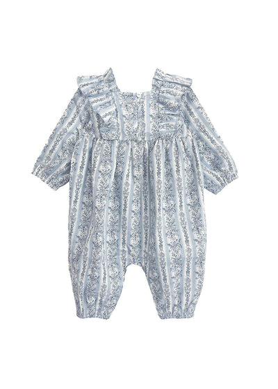Georgina Romper-Blue,Bow Headband,Children & Tween,Children & Tweens,children's,clothing,Floral,Infant to 6,Jumpsuits & Rompers,Long Sleeve,mabel + honey,Rompers,Ruffle Detail,Striped,White-[option4]-[option5]-[option6]-Bella Bliss Boutique in Texas