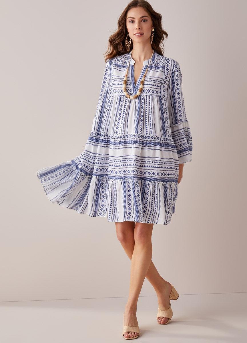 Giovanna Mini Dress-Black,clothing,Curvy,dress,dresses,geometric,Hot Pink,Mini Dress,Peasant Yoke,Periwinkle,Ruffle Sleeve,Sale,Tiered Hem-[option4]-[option5]-[option6]-Bella Bliss Boutique in Texas