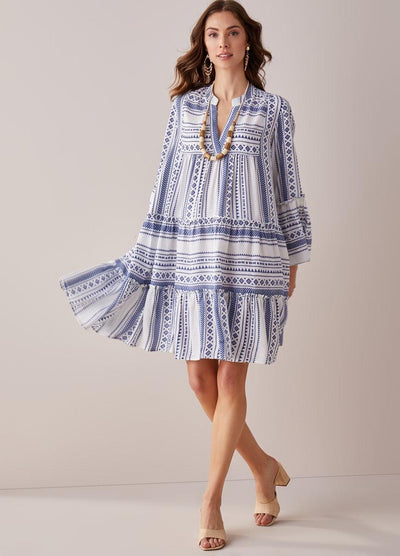 Giovanna Mini Dress-Black,clothing,Curvy,dress,dresses,geometric,Hot Pink,Mini Dress,Peasant Yoke,Periwinkle,Ruffle Sleeve,Sale,Tiered Hem-[option4]-[option5]-[option6]-Bella Bliss Boutique in Texas