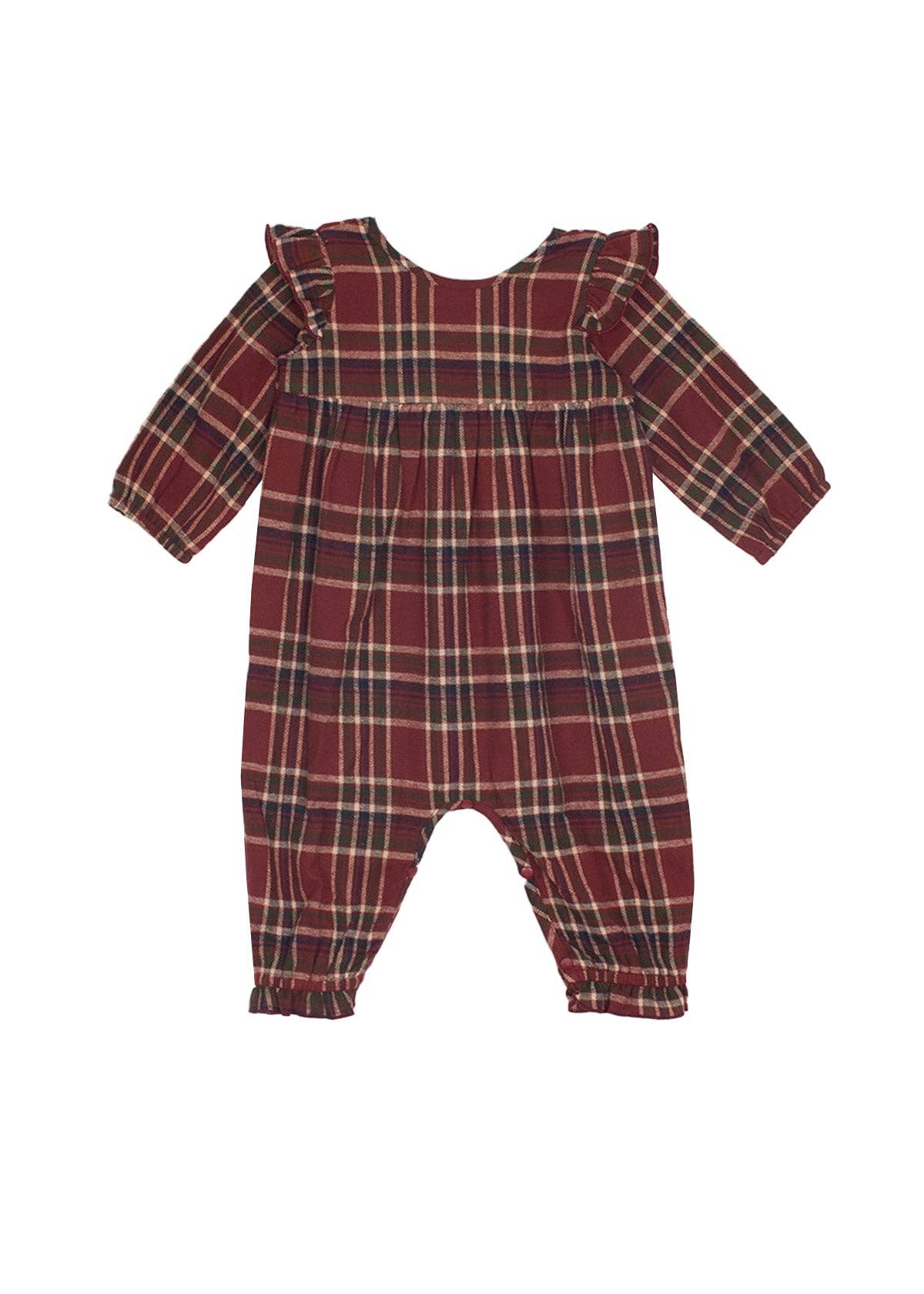 Grace Romper-Black,Bubble Romper,checkered,Children & Tweens,children's,Fall,Fall Plaid,infant,Infant to 6,Red,romper,Rompers,Ruffle Detail,Ruffle Sleeve,Ruffled Shoulder,White-[option4]-[option5]-[option6]-Bella Bliss Boutique in Texas