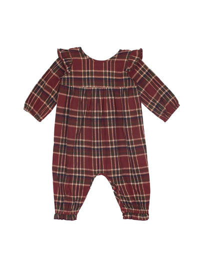 Grace Romper-Black,Bubble Romper,checkered,Children & Tweens,children's,Fall,Fall Plaid,infant,Infant to 6,Red,romper,Rompers,Ruffle Detail,Ruffle Sleeve,Ruffled Shoulder,White-[option4]-[option5]-[option6]-Bella Bliss Boutique in Texas
