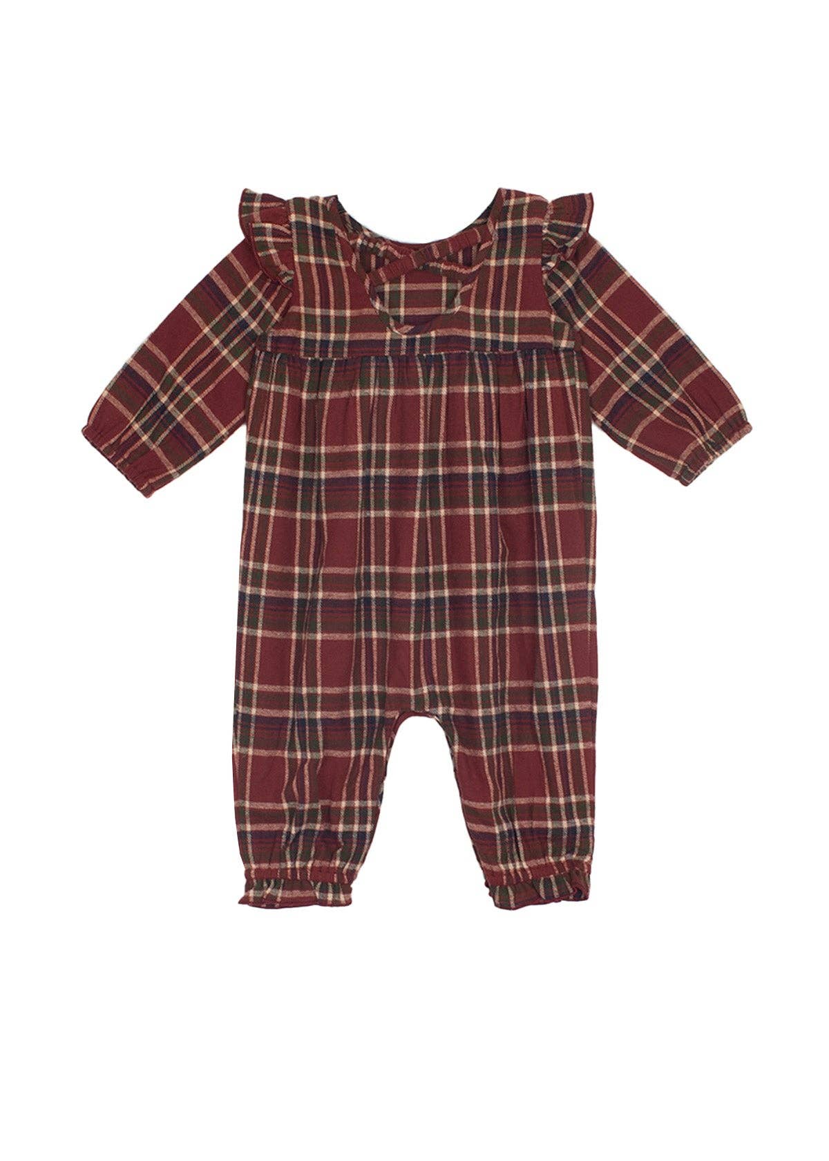 Grace Romper-Black,Bubble Romper,checkered,Children & Tweens,children's,Fall,Fall Plaid,infant,Infant to 6,Red,romper,Rompers,Ruffle Detail,Ruffle Sleeve,Ruffled Shoulder,White-[option4]-[option5]-[option6]-Bella Bliss Boutique in Texas