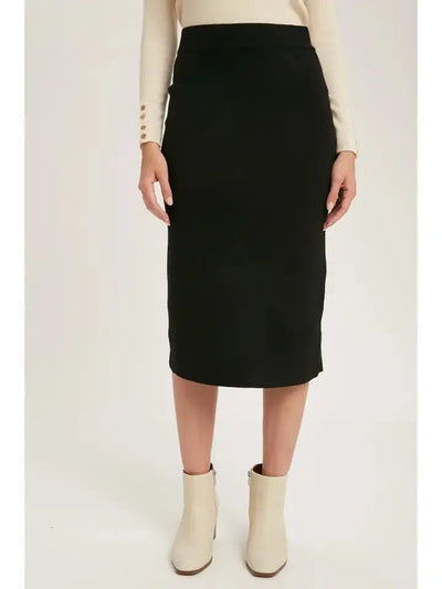 H Line Midi Sweater Skirt-Black, Bottoms, clothing, H Line, Midi Skirt, Skirt, Skirts, Sweater Skirt, Women, women's-S-[option4]-[option5]-[option6]-Bella Bliss Boutique in Texas