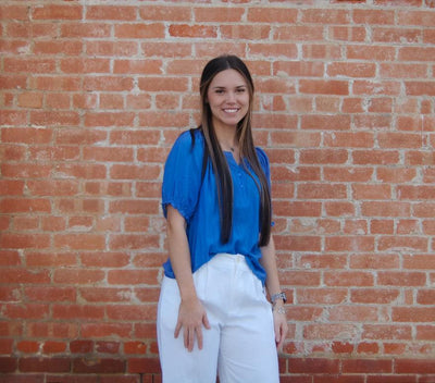 Half Placket Woven Top-clothing,Cobalt,Half Placket,Sale,Short Sleeve,Top,Tops,Women,women's,Woven,Woven Top-[option4]-[option5]-[option6]-Bella Bliss Boutique in Texas