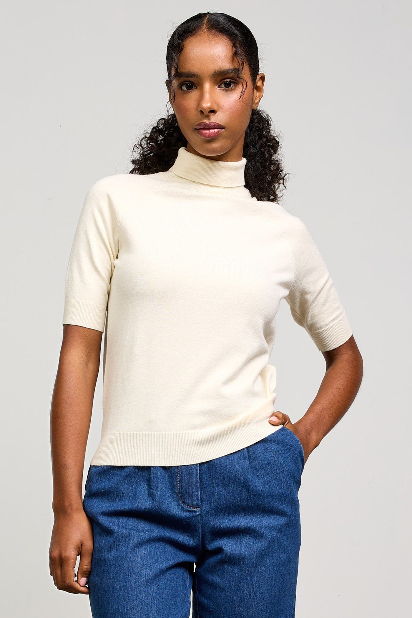 Half Sleeve Turtleneck Sweater-Half Sleeve, Ivory, Sweater, Sweaters, Top, Tops, Turtleneck, Women, women's-[option4]-[option5]-[option6]-Bella Bliss Boutique in Texas