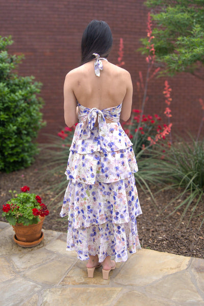 Halter Neck Tiered Maxi Dress-Blue,clothing,dress,dresses,Halter,Halter Dress,Halter Neck,Maxi Dress,Sleeveless,Tiered,Tiered Dress,Women,women's-[option4]-[option5]-[option6]-Bella Bliss Boutique in Texas