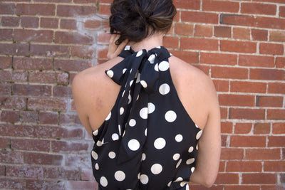 Halter Neck Wide Leg Jumpsuit-Black/Ivory,clothing,Fitted Bodice,Halter,Halter Neck,jumpsuit,Jumpsuits & Rompers,polka dot,Polka Dots,Sleeveless,Wide Leg,women's-[option4]-[option5]-[option6]-Bella Bliss Boutique in Texas