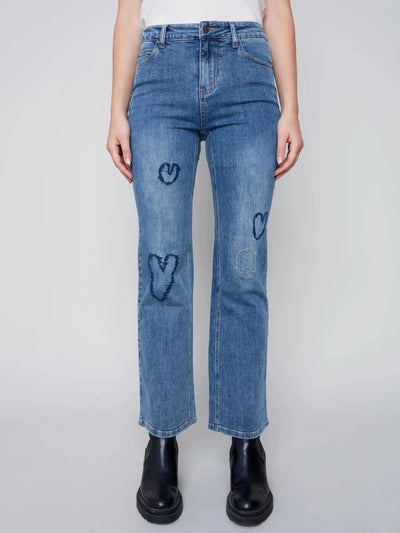 Heart Embroidery Flare Leg Jeans-Bottoms, clothing, Curvy, denim, Sale, tulip hem-[option4]-[option5]-[option6]-Bella Bliss Boutique in Texas