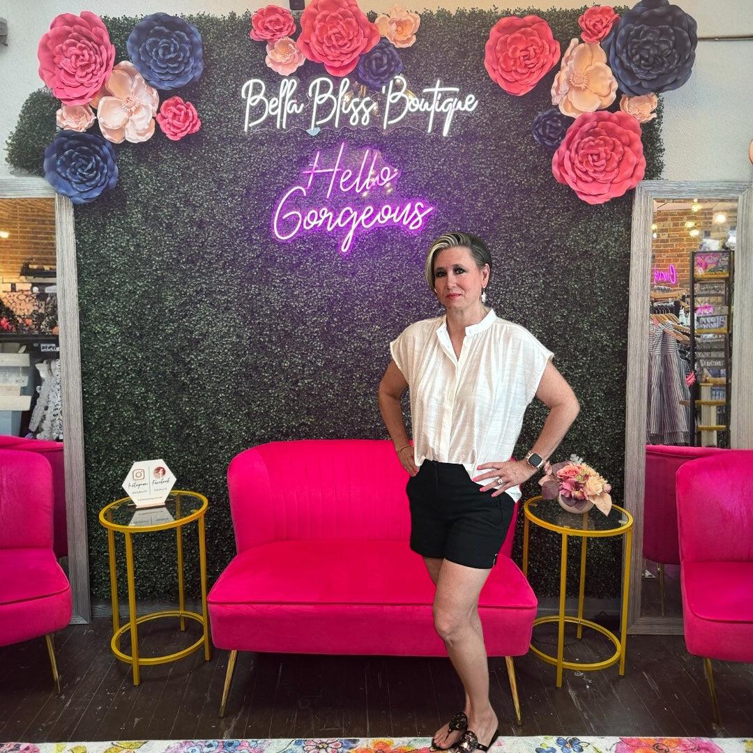 Henley Button Down Top-Black,Blue,button down,Button Front,buttondown,clothing,Henley,Sale,Short Sleeve,Sienna,Textured,Top,Tops,White,Women,women's-[option4]-[option5]-[option6]-Bella Bliss Boutique in Texas