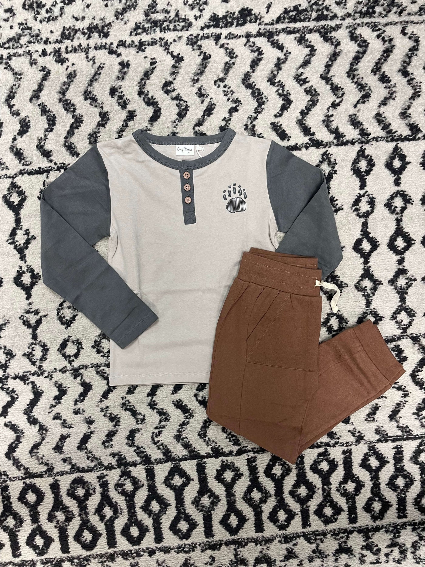 Henley Tee-Children & Tweens,children's,clothing,Henley,Infant to 6,Long Sleeve,Pecan Acorns,Porpoise Bear Paw,Top,Tops-[option4]-[option5]-[option6]-Bella Bliss Boutique in Texas