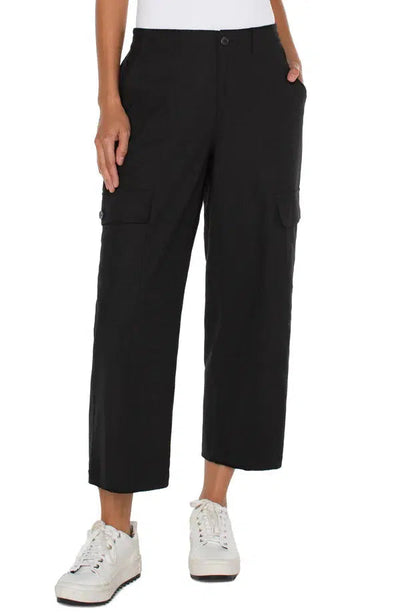 Hi-Rise Cropped Cargo Pants-Black, Bottoms, Cargo, clothing, Crop, Cropped, Elastic Waist, Hi-Rise, Pants, Straight Leg, Women, women's-[option4]-[option5]-[option6]-Bella Bliss Boutique in Texas